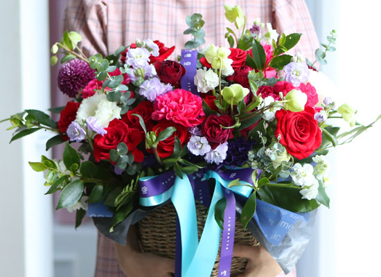 전국으로 꽃 보내세요 - 풍성한 꽃바구니(레드) 꽃집 꽃배달