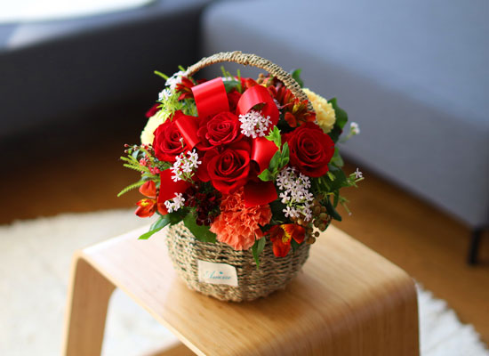 전국으로 꽃 보내세요 - 귀여운 꽃바구니(빨강) 꽃집 꽃배달