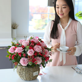 전국으로 꽃 보내세요 -장미바구니(핑크) 꽃배달 꽃집
