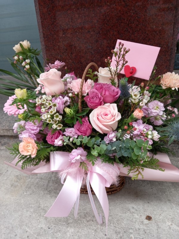 Roseday - Pink roses basket 꽃배달 꽃집 