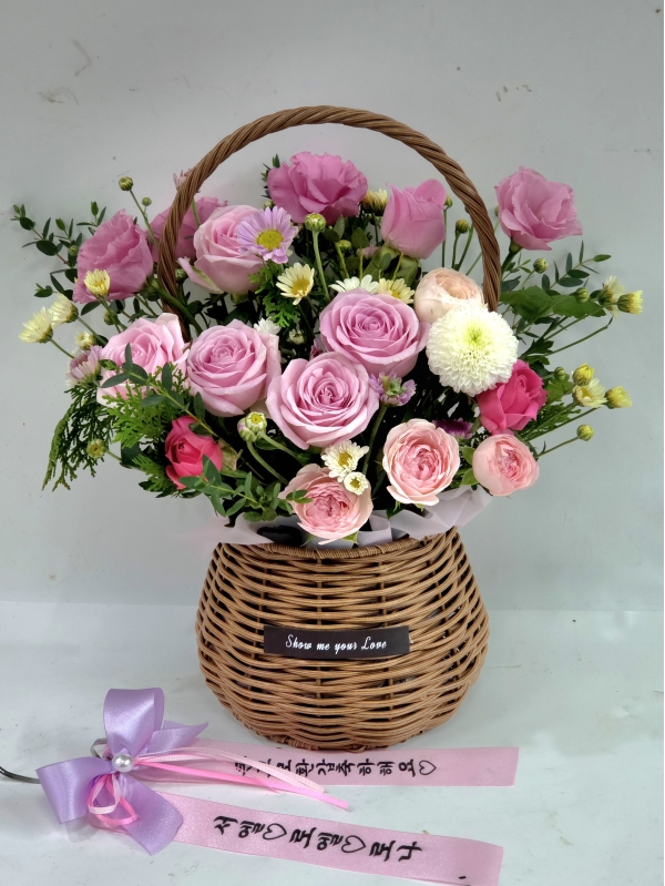 Roseday - Pink roses basket ɹ  